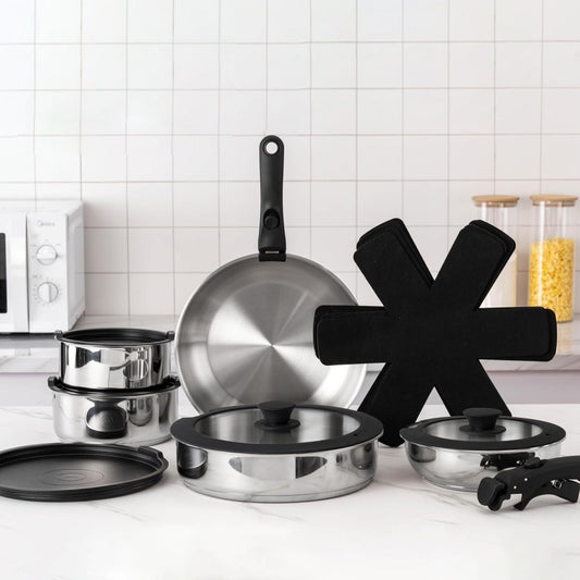 304 Stainless Steel Smooth Surface Detachable Handle Non-Stick Cookware Set