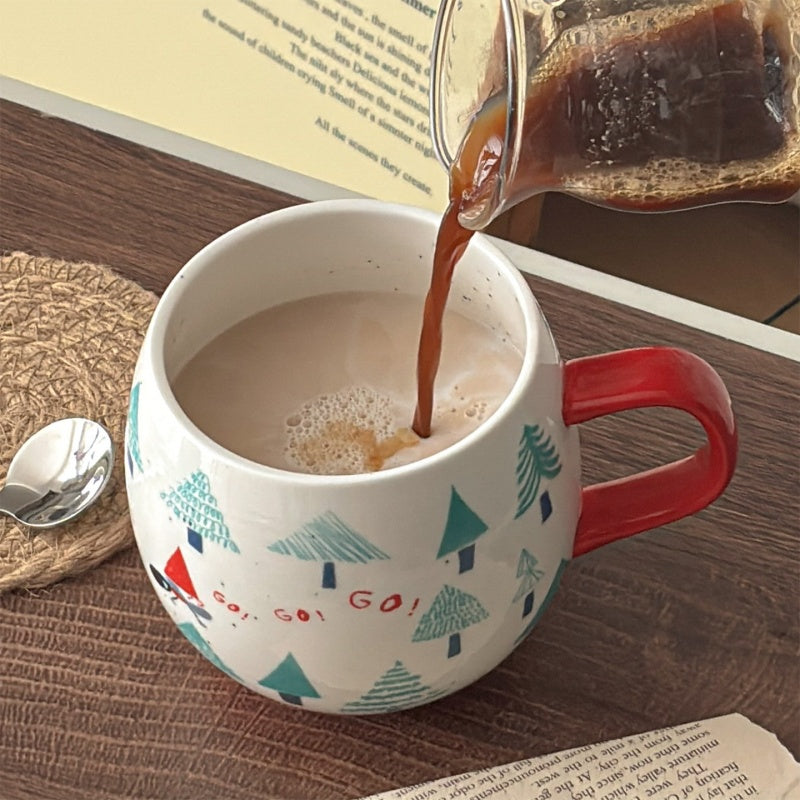 Hand-Painted Style Red Handle Christmas Ceramic Mug