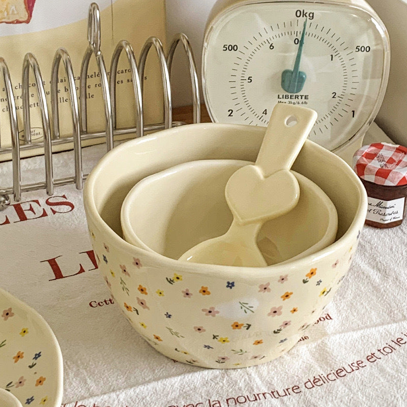 Original flower language ceramic bowl thickened high appearance level rice bowl plate household dishes