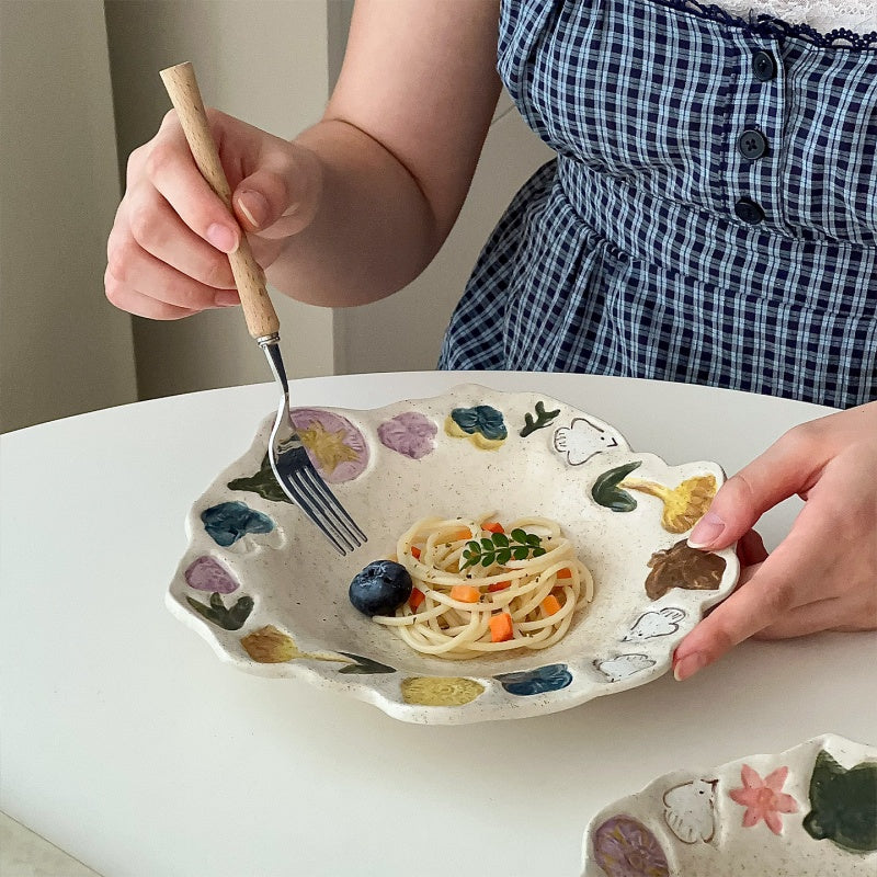 Retro Hand-Painted Underglaze Ceramic Dish Set With Bird And Flower Patterns For Dining
