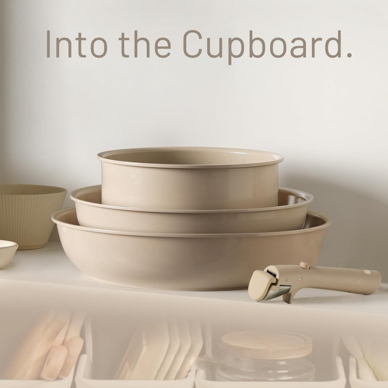 Beige Detachable Handle Universal Household Ceramic Non-Stick Pan Set