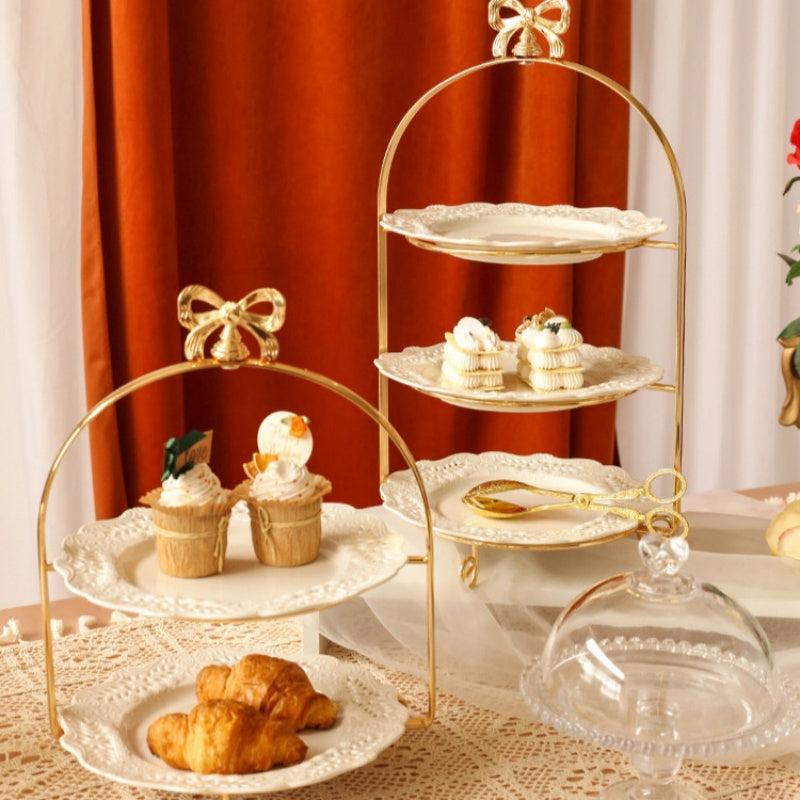 European-Style Metal Snack Rack Golden Three-Layer Dessert Display Rack Afternoon Tea Fruit Snack Plate Tea Break
