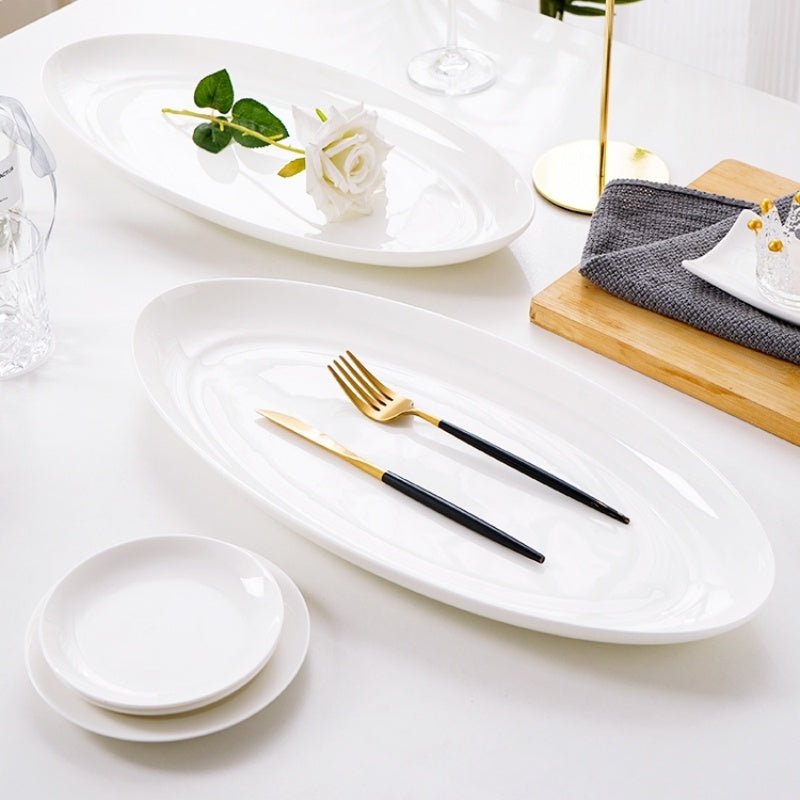 Bone China Tableware: 18-Inch Oval Long Plate, Large Household Plate