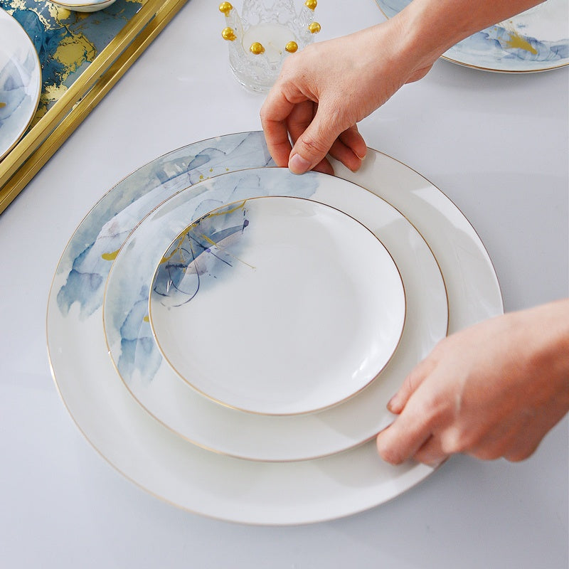 Bone China Plate, A Light Luxury Western-Style Plate With Golden Edges For Home Use