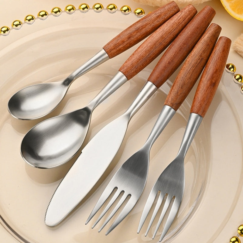 Stainless Steel Western Tableware With Rosewood Handles