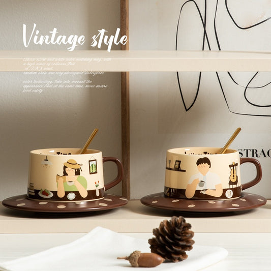 Leisure Time Retro Ceramic Coffee Cup And Saucer Set