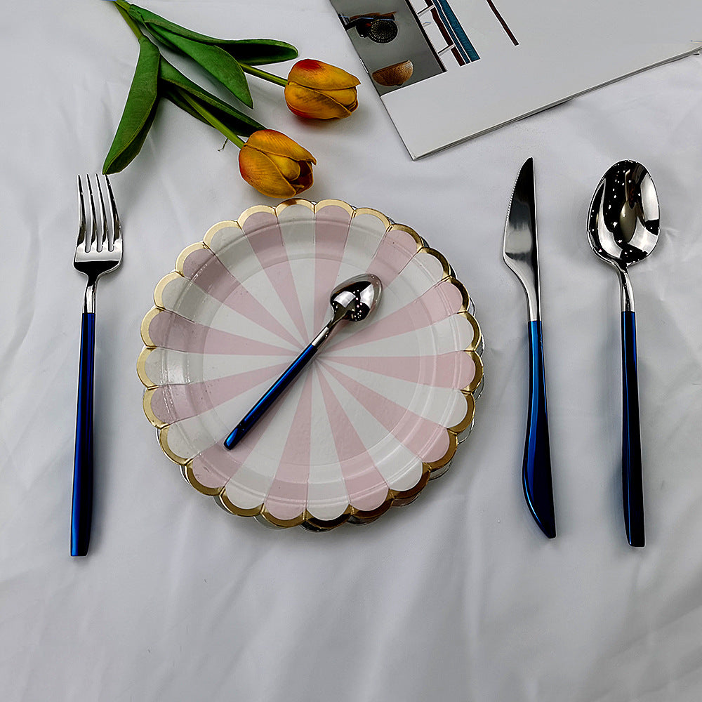 304 Stainless Steel Pvd Electroplated Blue Knife And Fork Tableware Set