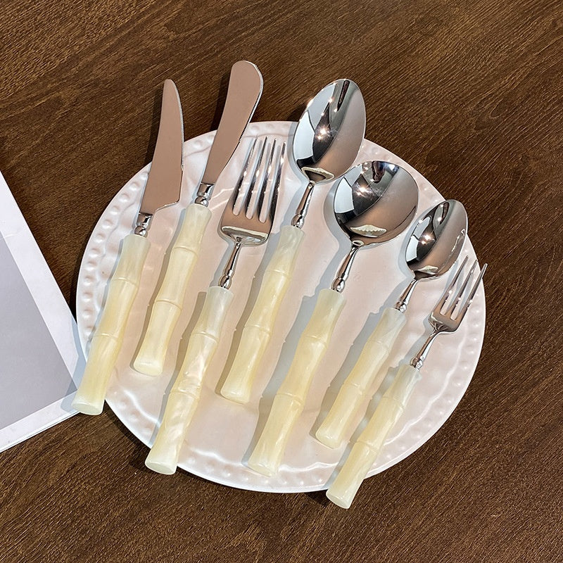 Stainless Steel Vintage Pearlescent Bamboo-Joint Handle Western Tableware Set