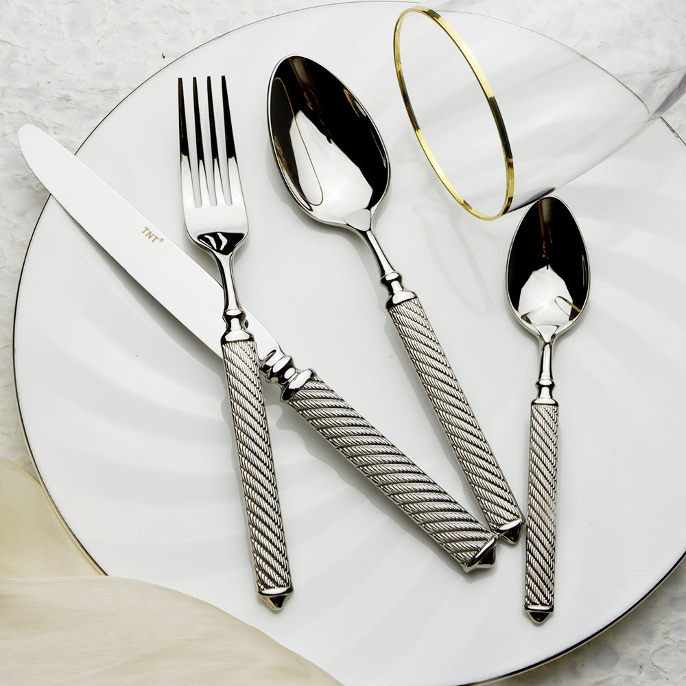 304 Stainless Steel Forged Twine Line Handle Advanced Thickened Knife Fork Spoon Western Tableware