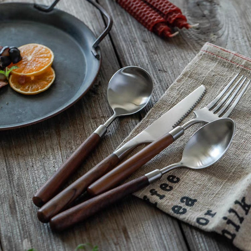 Retro Stainless Steel, Walnut Handle Thickened Household Western Tableware