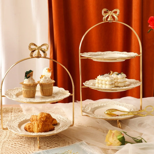 European-Style Metal Snack Rack Golden Three-Layer Dessert Display Rack Afternoon Tea Fruit Snack Plate Tea Break
