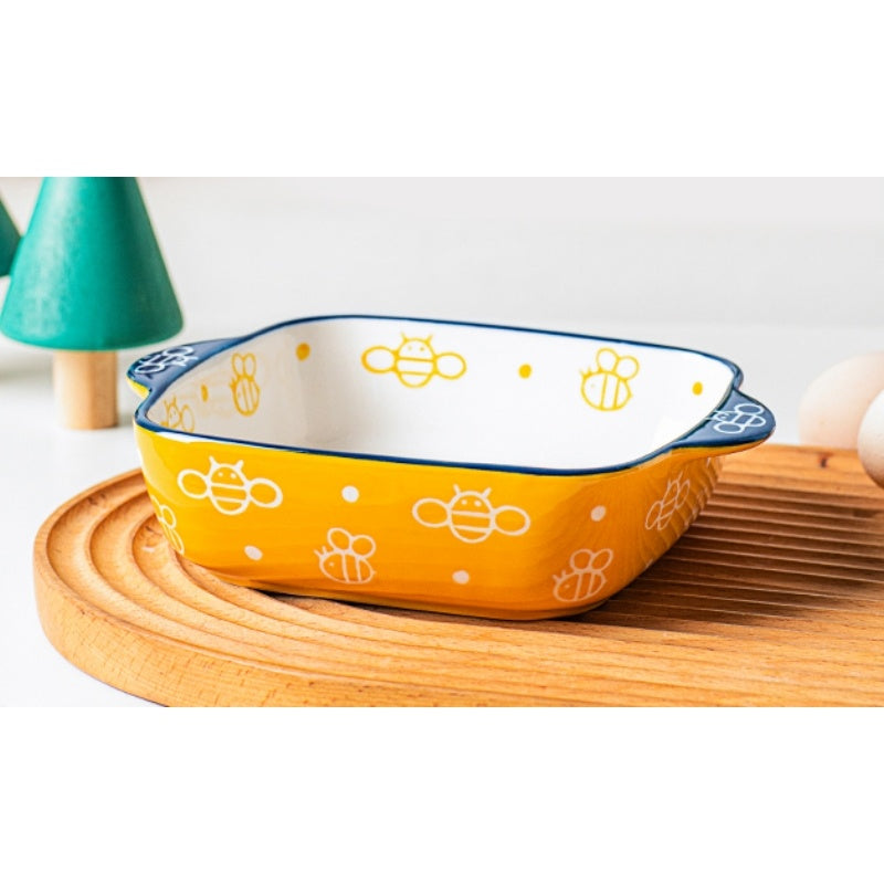 Ceramic Baking Plate, Cute Plate, Double-Ear Home Baking Plate