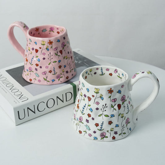 Creative floral ceramic mug High appearance level Large capacity coffee office breakfast mug