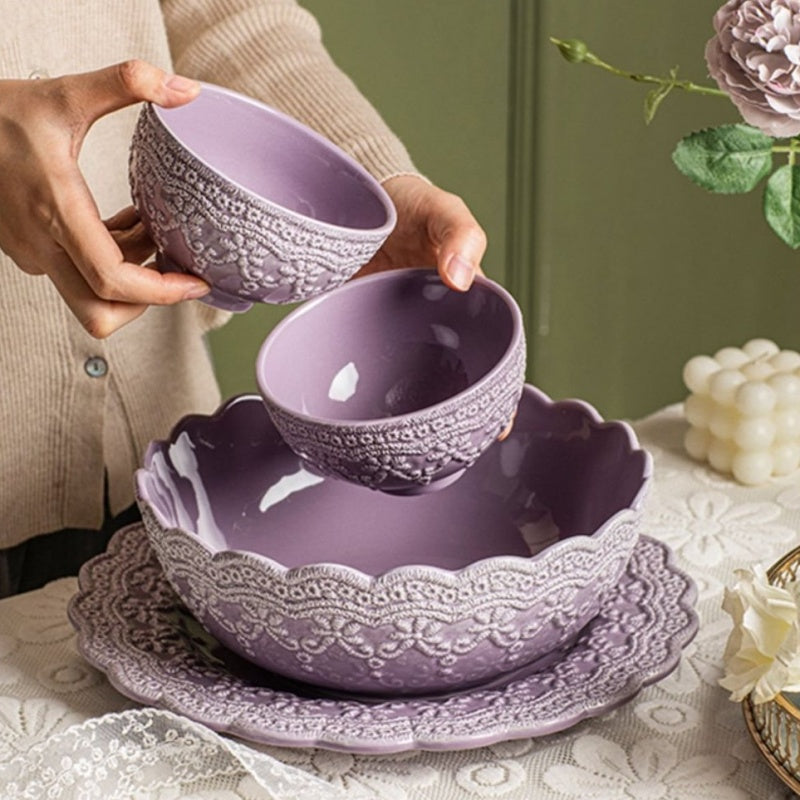 Palace Style Lace Plate Ceramic Tableware Relief Plate Western Plate