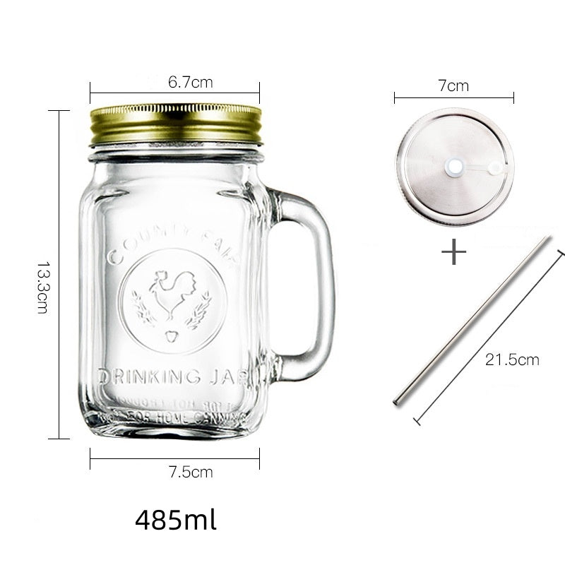 Retro Style Glass Transparent Water Cup For Juice And Coffee With A Lid