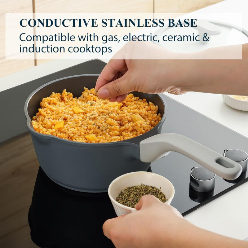 Grey Tourmaline Non-Stick Cookware Set For Home Kitchen