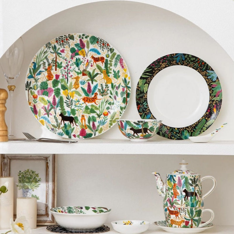 Dream Jungle Series Bone China Home Dining Plates, Bowls, Dishes And Tableware Light Luxury Set