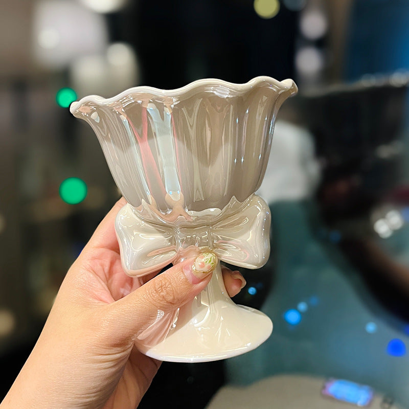 High appearance level pearl glaze bow ice cream ceramic goblet creative design sense home drinking cup