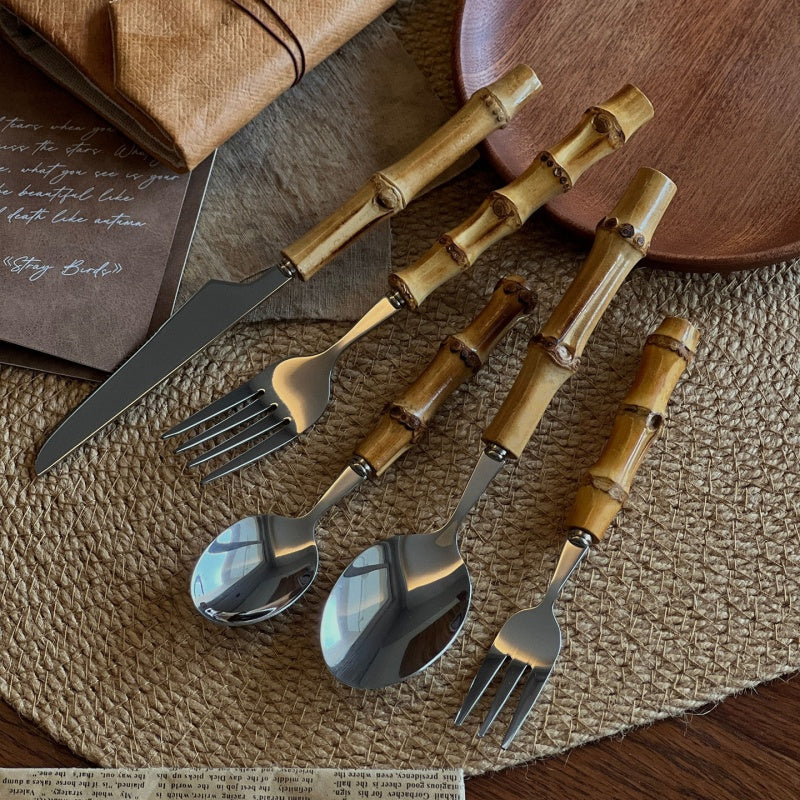 Natural Bamboo Stainless Steel Western Tableware Set