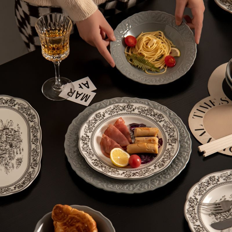 Retro Plate Home Relief Ceramic Dinner Plate Set