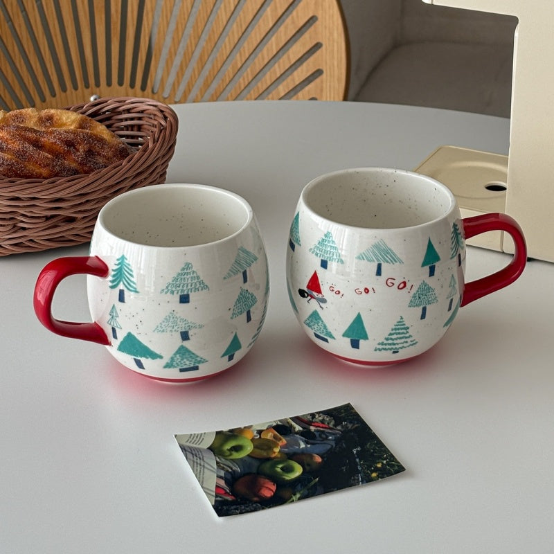 Hand-Painted Style Red Handle Christmas Ceramic Mug