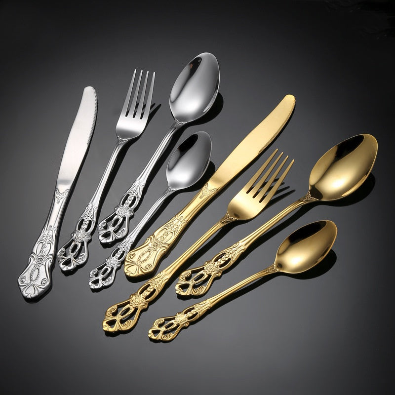 Court-Style Relief Stainless Steel Western Tableware