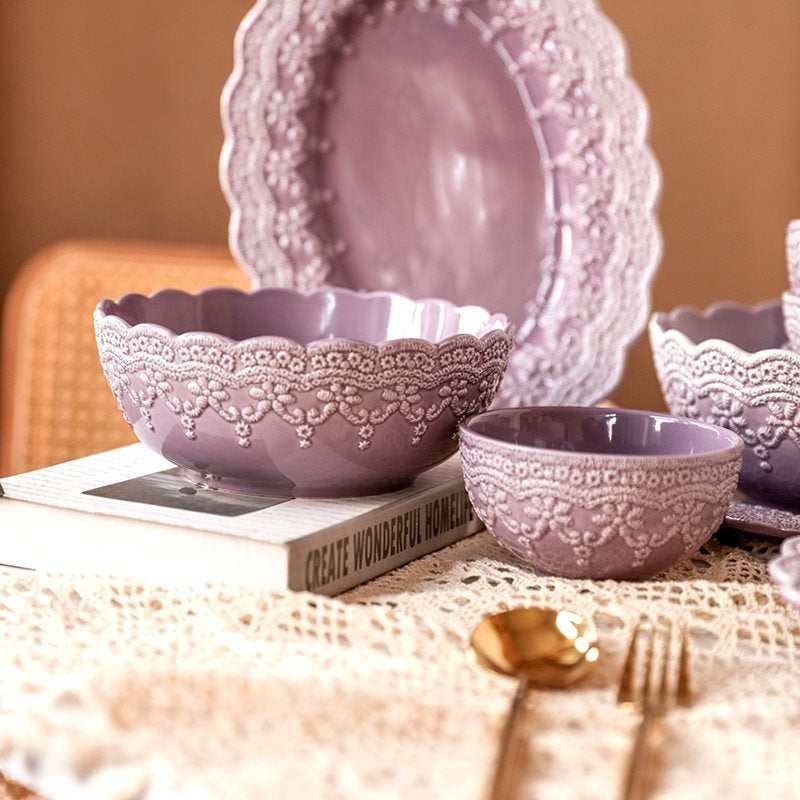 Palace Style Lace Plate Ceramic Tableware Relief Plate Western Plate