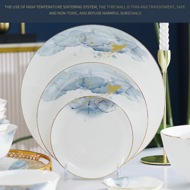 Bone China Plate, A Light Luxury Western-Style Plate With Golden Edges For Home Use