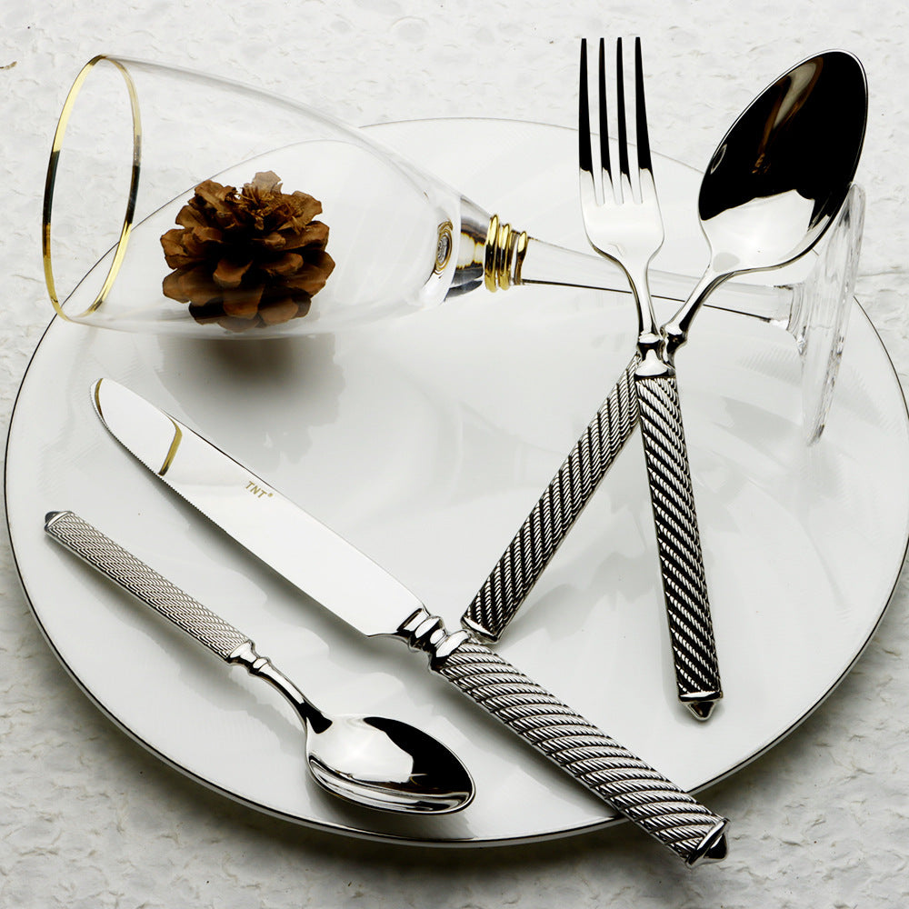 304 Stainless Steel Forged Twine Line Handle Advanced Thickened Knife Fork Spoon Western Tableware