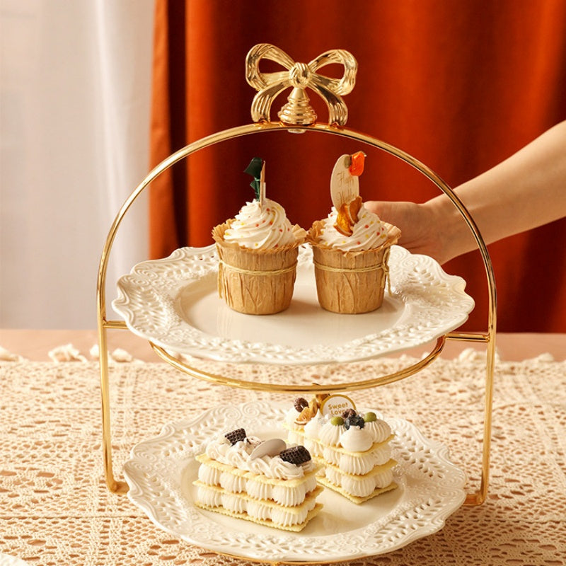 European-Style Metal Snack Rack Golden Three-Layer Dessert Display Rack Afternoon Tea Fruit Snack Plate Tea Break