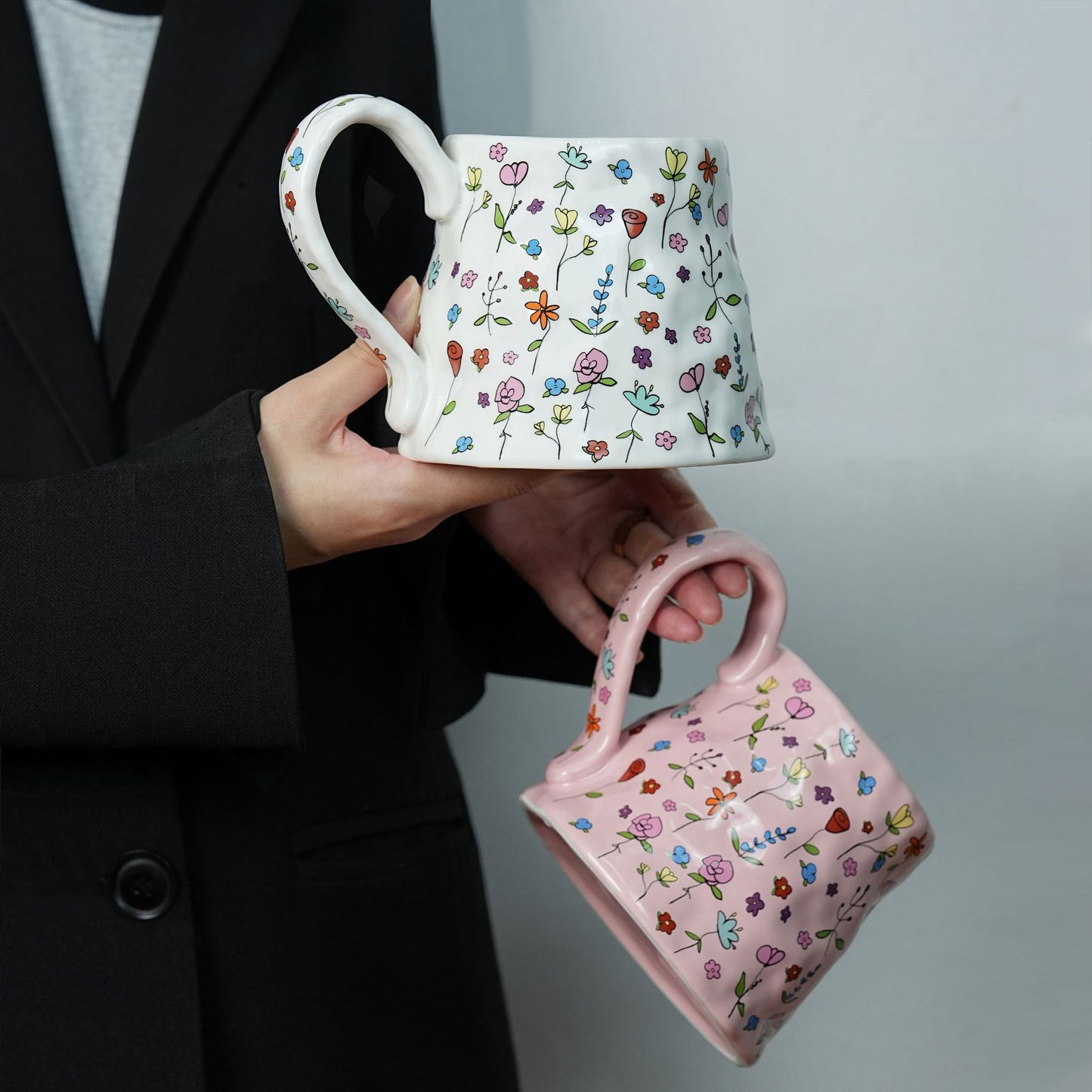 Creative floral ceramic mug High appearance level Large capacity coffee office breakfast mug