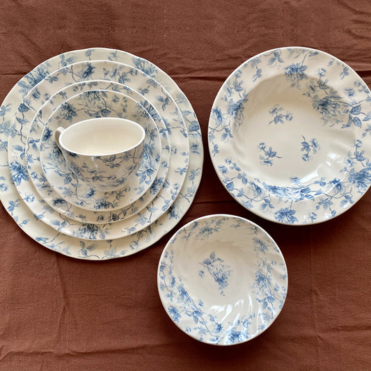 Underglaze Color Blue Flower Dinner Plate Grain Bowl Soup Plate Coffee Cup