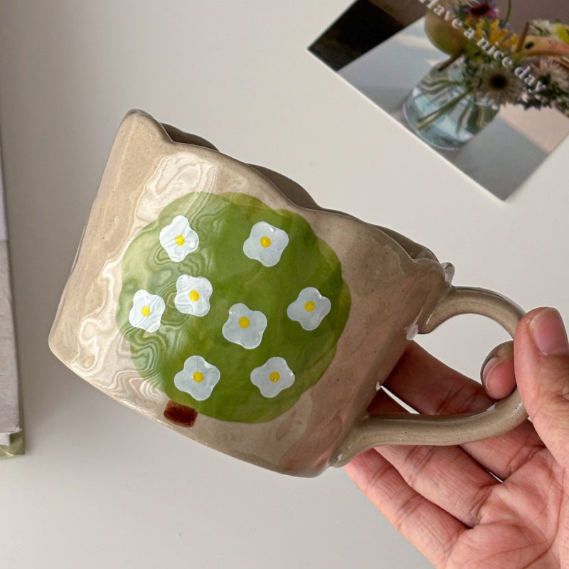 Hand-Painted Rough Clay Irregular Hand-Shaped Mug