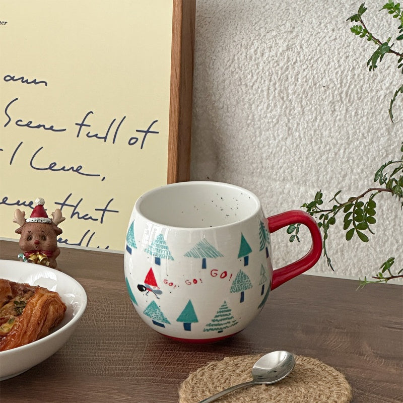 Hand-Painted Style Red Handle Christmas Ceramic Mug