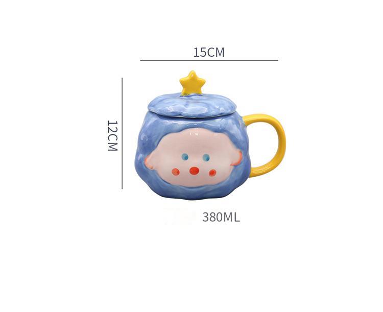 Ceramic mug with lid spoon cute cartoon home milk breakfast mug