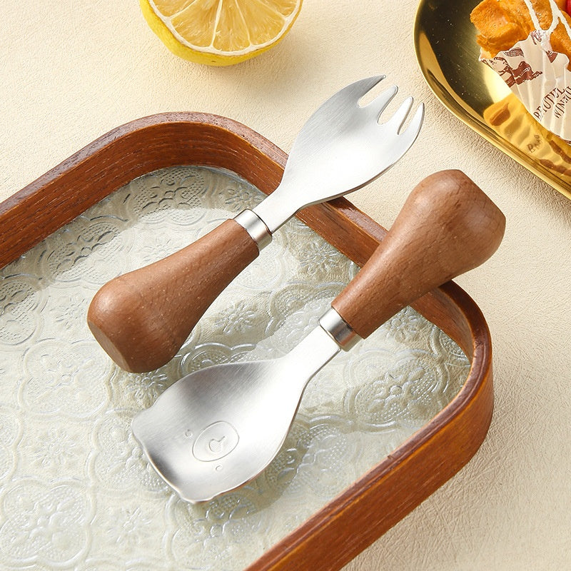 Cute Wooden Handle Stainless Steel Bear Tableware For Children