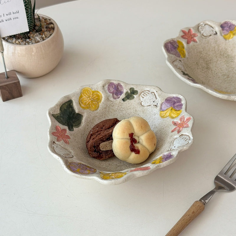 Retro Hand-Painted Underglaze Ceramic Dish Set With Bird And Flower Patterns For Dining