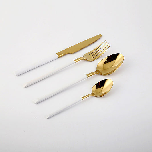 Stainless Steel Square-Handled Knife, Fork And Spoon Western Tableware Set