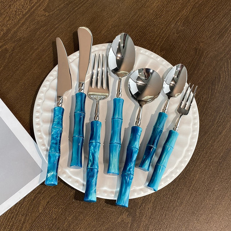 Stainless Steel Vintage Pearlescent Bamboo-Joint Handle Western Tableware Set