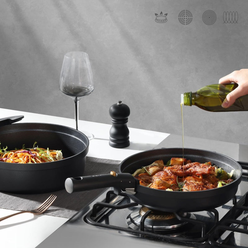 Black Detachable Handle Household Non-Stick Pan 20-Piece Set
