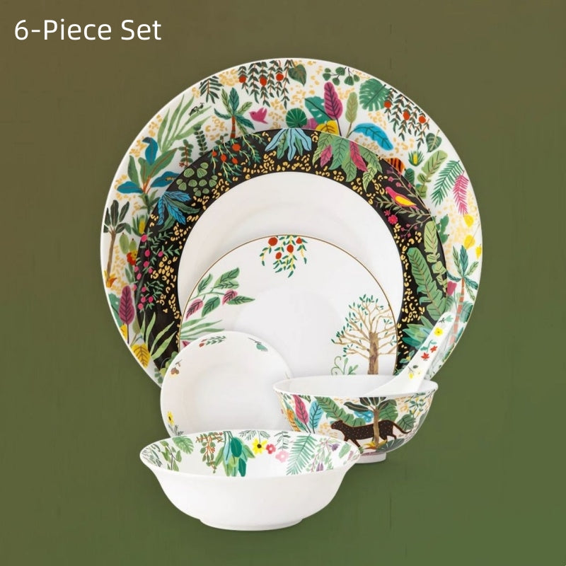 Dream Jungle Series Bone China Home Dining Plates, Bowls, Dishes And Tableware Light Luxury Set