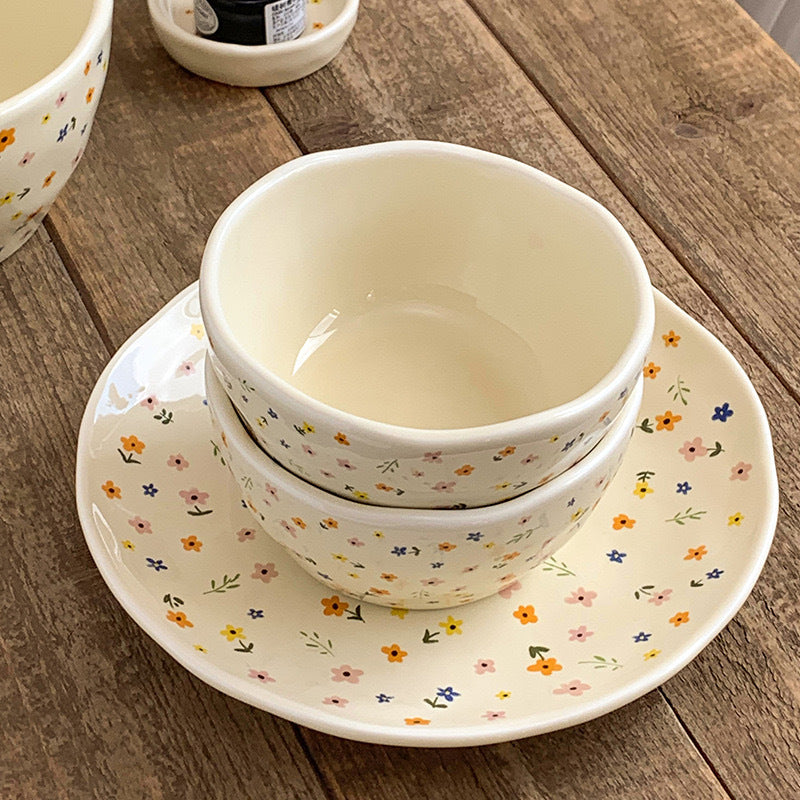 Original flower language ceramic bowl thickened high appearance level rice bowl plate household dishes
