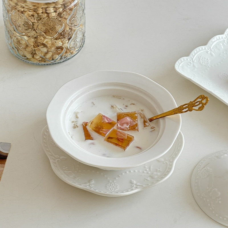 Relief Court Style Covered Bowl And Plate Set