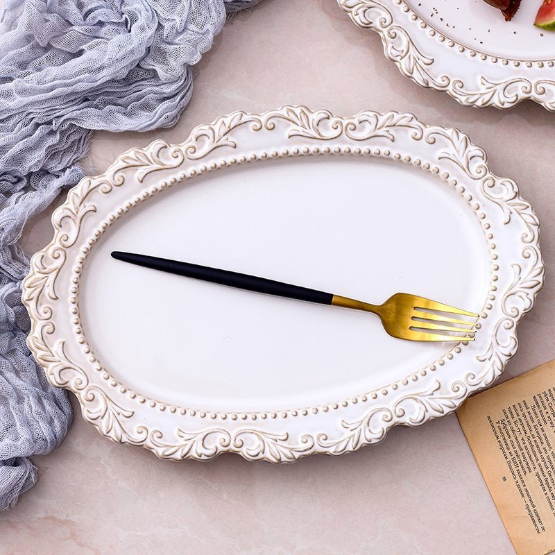 Retro Relief Western Food Pasta Plate Ceramic Tableware Home Soup Plate Dessert Plate Salad Plate