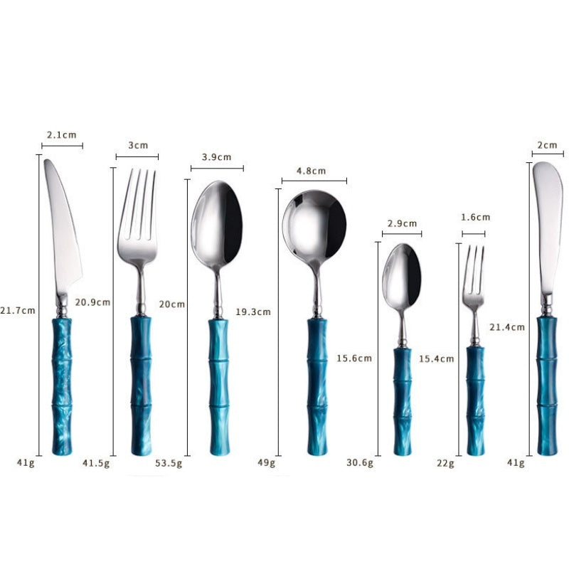 Stainless Steel Vintage Pearlescent Bamboo-Joint Handle Western Tableware Set