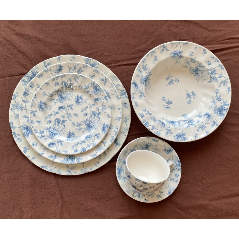 Underglaze Color Blue Flower Dinner Plate Grain Bowl Soup Plate Coffee Cup