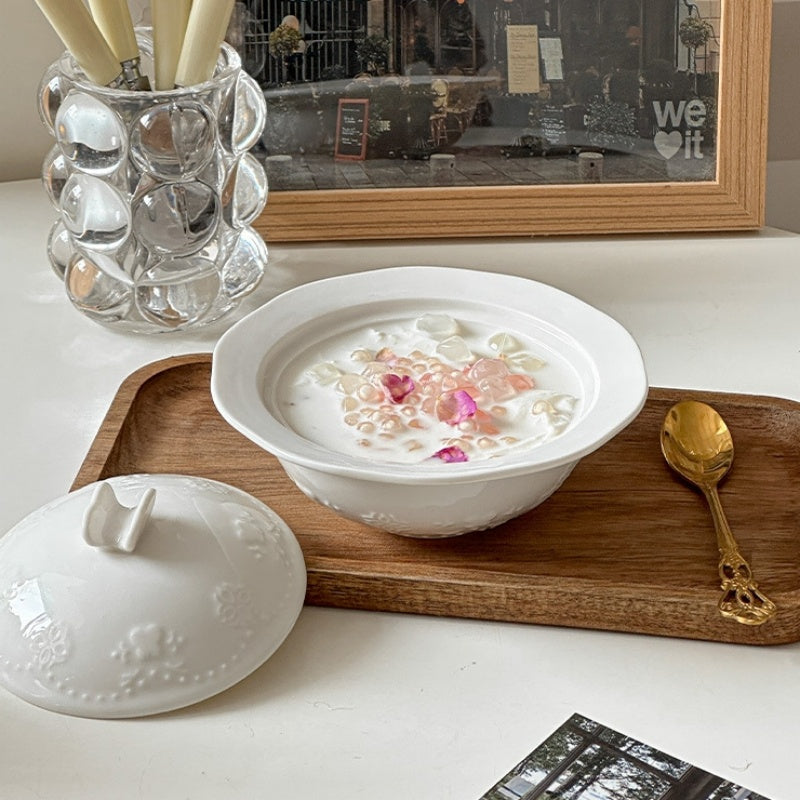 Relief Court Style Covered Bowl And Plate Set