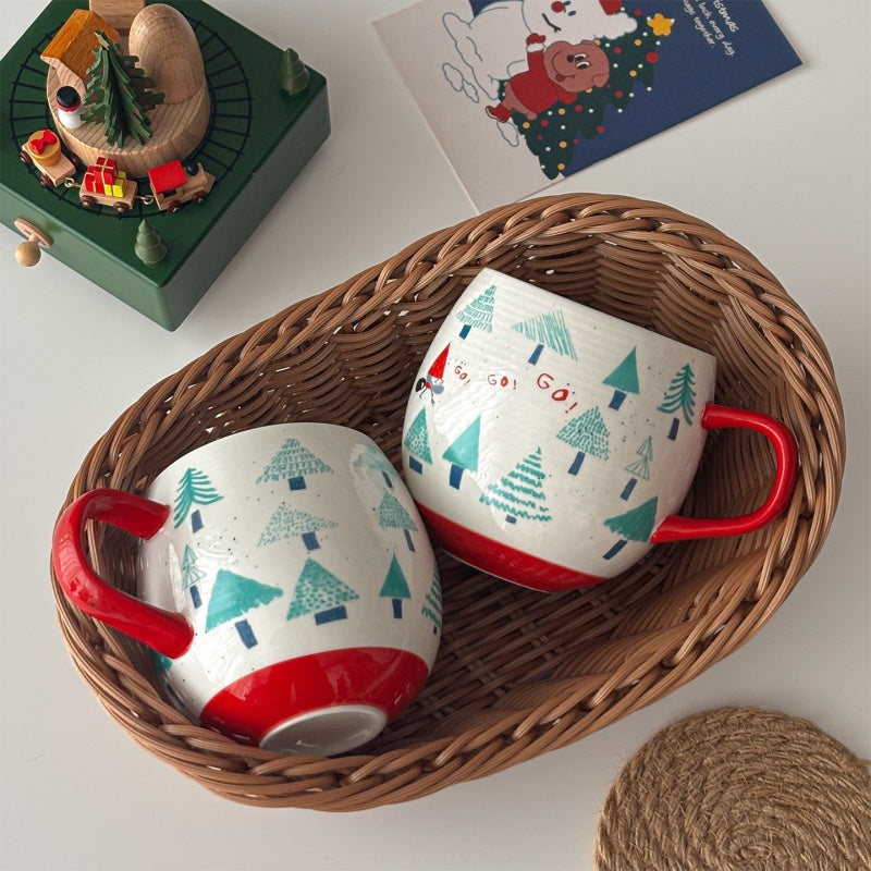 Hand-Painted Style Red Handle Christmas Ceramic Mug