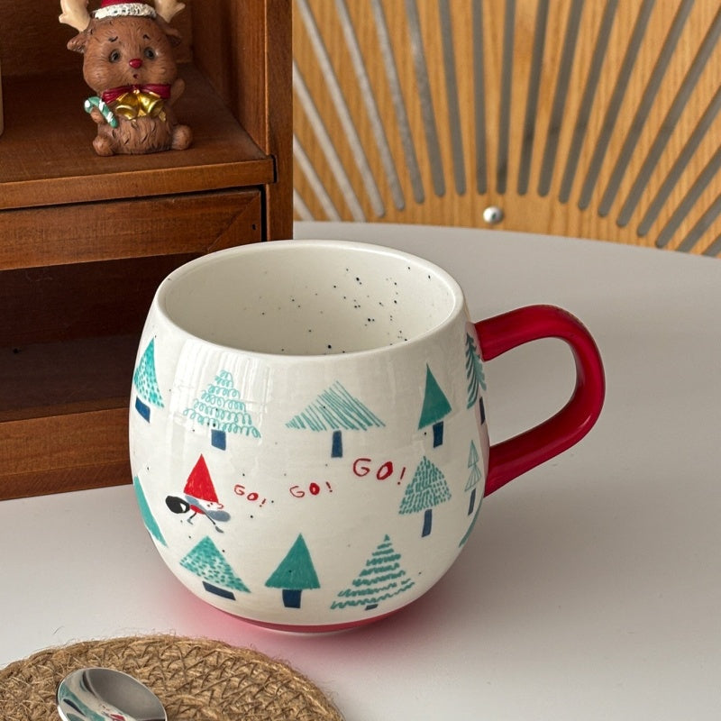Hand-Painted Style Red Handle Christmas Ceramic Mug