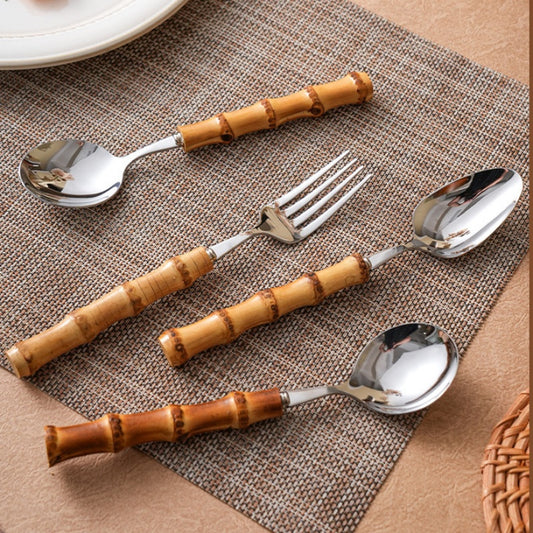 Natural Bamboo Stainless Steel Western Tableware Set